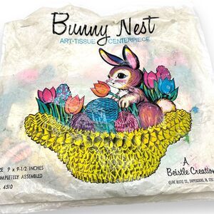 Beistle Vintage Bunny Nest Easter Centerpiece Honeycomb Diecut 9" 60s Kitsch